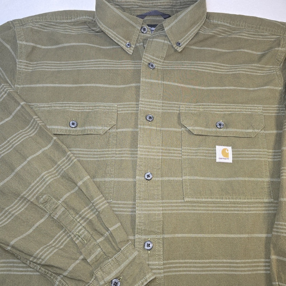 Carhartt Loose Fit Midweight Chambray Shirt Mens Green Striped Workwear Gorpcore